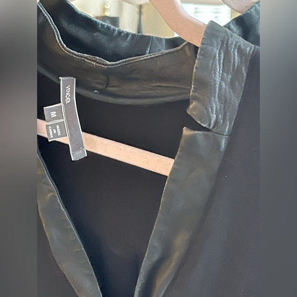 Vince Leather Trim Black Popover Mini Dress with Leather Trim Pockets - Picture 11 of 12